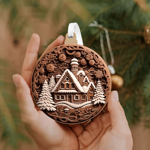 3D hatású karácsonyfadísz mézeskalács mintával