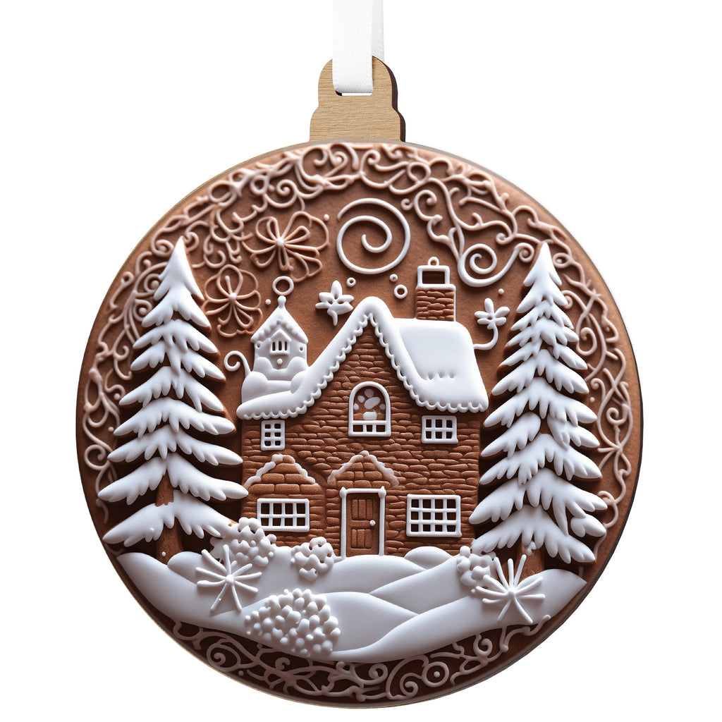 Mézeskalács hatású karácsonyfadísz fehér masnival és ünnepi mintákkal