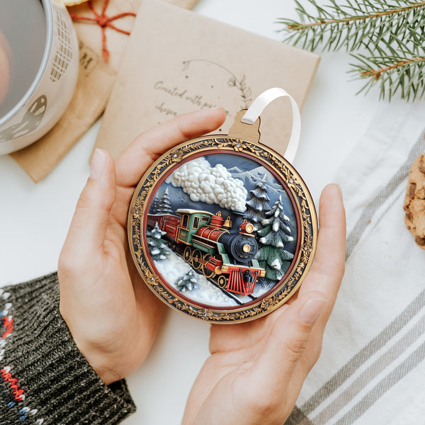 Vintage hatású karácsonyfadísz ünnepi vonattal